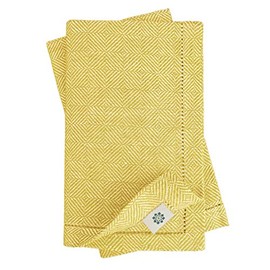 Linen & Cotton Set of 4 Hemstitched Napkins SCANDI - 17.6'' x 17.6'' (44cm x 44cm), 100% Linen (Mustard)