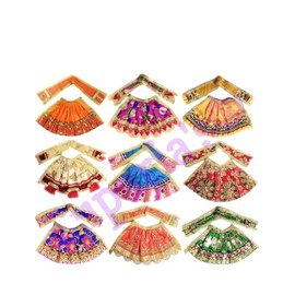 Maa Durga/Lakshmi/Saraswati/Parvati Idol Dress/Chunri/Patka & Lehanga Dress (9 Dresses) with (Mala Set) (Devi Dress) (Navratri Special) Multicolor. (9 Dresses with 2 MALA Set)