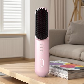 Mini Wireless Hair Straightener Brush Portable 2 in 1 Hair Styling Comb Curl & Straight Hair Tool USB Rechargeable Travel Hair Straightening Brush
