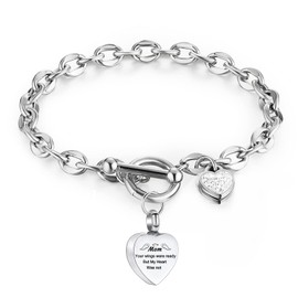 RJCMJDEU Heart Urn Bracelet for Ashes Women Men Memorial Pendant Locket Cremation Bracelet Ashes Holder Adjustable Keepsake Bangle Ash Jewelry,Mom