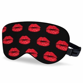 Vnwoalu Lips Sleep Eye Mask Kiss Romantic Red Lipstick Love Men Women Sleep Mask with Adjustable Strap Eye Cover Eye Shade for Travel, Nap,Meditation