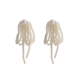 DIAMANTIO Pearl Tassel Statement Earrings for Women – Elegant Cluster Drop Earrings with Beaded Fringe, Modern Artistic Jewelry