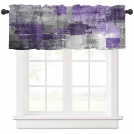 Anzona Purple Gray White Abstract Curtain Valance 54" x 18", Painting Window Valances Rod Pocket Curtains Drapes, Art Geometric Short Topper Curtain for Kitchen Cafe Living Room, 1 Panel