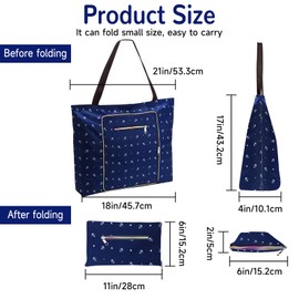 Women Waterproof Large Beach Bag with Zipper,Sandproof Beach Tote Bag,2 In 1 Reusable Foldable Tote for Travel Gym Yoga Swim One Size-Small Anchor Pattern