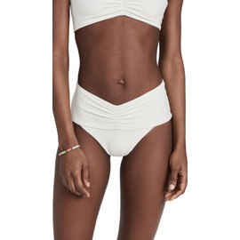 L*Space Eco Chic Econyl Bardot Bikini Bottom for Women, High Waisted Bottom, Classic Coverage, Eco Ribbed and Front & Back Ruching, Cream, M