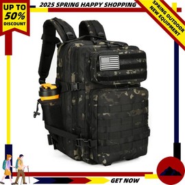 Black White Color Scheme 45L Tactical Unisex Backpack Assault Pack with Waterproof Backpack Rucksack for Tactical Backpacks (6styles) - Color: Black and White Check