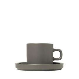 Blomus PILAR Coffee Cups with Saucers 200 ML / 7 Ounce - Set of 2 - Pewter -Charcoal
