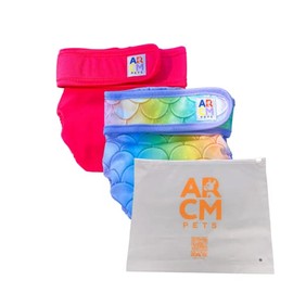 ARCM PETS No Tail Hole Washable Pet Diapers, Dog Diapers Female & Baby Goat Diapers-Ultra Absorbent, Premium Doggie Diapers & Adjustable Waist Diapers for Small Dogs (Mermaid & Fierce Pink)