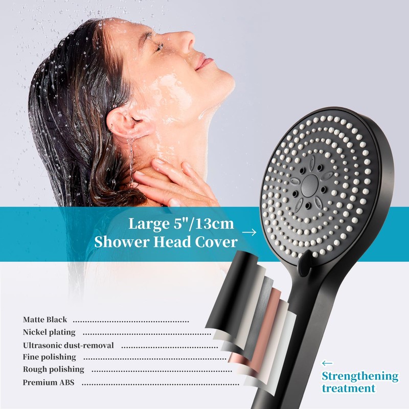 OFFO Matte Black Handheld Shower Head, 6-Mode High Pressure, 5"