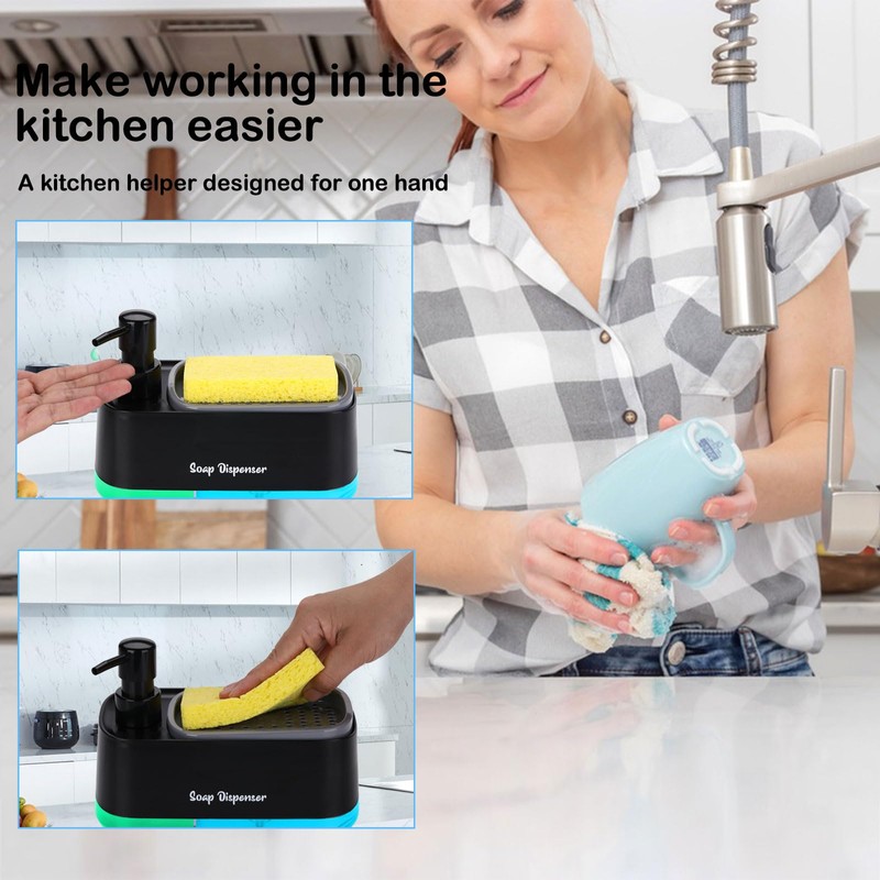 GINZER Dish Soap Dispenser for Kitchen Countertop with Sponge Holder