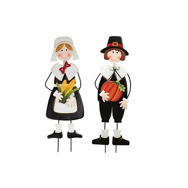Miles Kimball Pilgrim Boy and Girl Metal Lawn Stakes Set