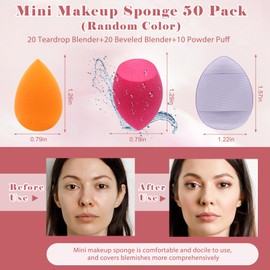 AHIER 50 Pcs Mini Makeup Sponge Set Include 40 Pcs Mini Beauty Blender & 10 Pcs Finger Powder Puff, Random Colored Small Beauty Blender Makeup Sponges Facial Makeup Tools for Foundation Concealer