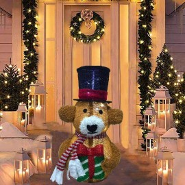 Unbranded 2FT Christmas Brown Plush Brown Bear 60 LED Warm White with Twinkle Lights