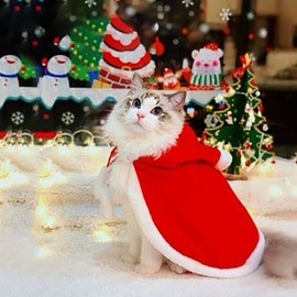 Anelekor Christmas Dog Outfit Red Puppy Christmas Cloak Santa Cat Costume Xmas Dog Cape Holiday Pet Clothes Funny Dog Christmas Costume Accessories for Cats Small Medium Dog (Red, Small)