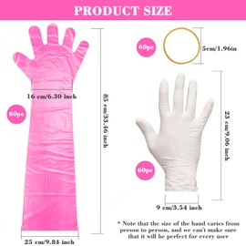 JYNTERPLAY Field Dressing Gloves Deer Gutting Hunting Cleaning Accessory Kit Long Arm Disposable Short Nitrile Gloves (60 Pairs Pink Black)