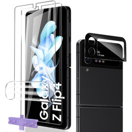 Phlleyaa Protective Film for Galaxy Z Flip 4 5G Soft TPU Pack of 2 + Galaxy Z Flip 4 Tempered Glass Camera Protection 1 Piece, Easy Installation Bubble-Free for Tempered Glass Film for Galaxy Z Flip 4