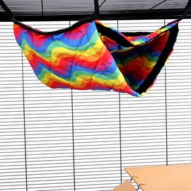 Little Friends Giant Double Bunkbed Hammock – Soft Hanging Bed for Rats, Ferrets, Chinchillas & Small Animals – Dual Layer Cosy Cage Accessory - Rainbow Waves