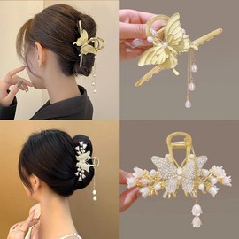 Set of 2 Metal Fringe Hair Clips, Large Size, Simple Design, Office, Daily, Formal, Fashionable, Butterfly, Hair Accessories - BetterJonny