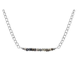 Natural Dendrite Opal Beads Dainty Bar Necklace, Gemstone Silver Jewelry 18" Chain, Energy Healing Crystal, Wedding Birthday Gift For Her (Opal)