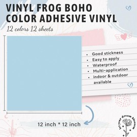 VINYL FROG Pastel Adhesive Vinyl Bundle - 12 Sheets 12"x12" Matte Boho Craft Vinyl 12 Assorted Colors Vinyl Packs for Most Kinds of Cutting Machines, Car Decal, Decor Sticker