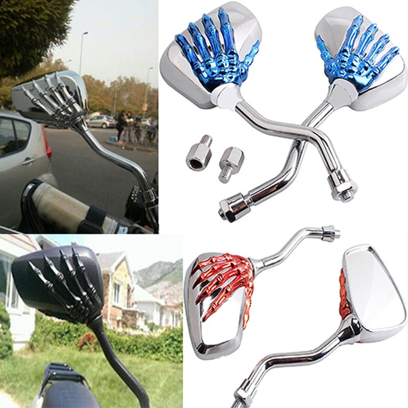 AULESSE 1 Pair Left Right Universal Motorcycle Scooter Chrome Skull