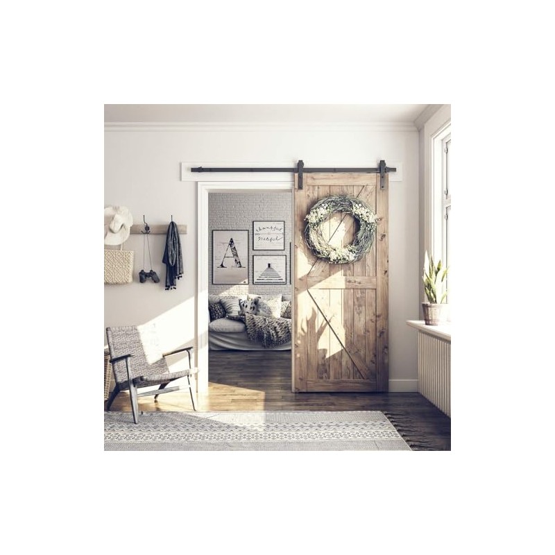 SMARTSTANDARD 6.8FT Barn Door Hardware Kit, Sliding Barn Door Track