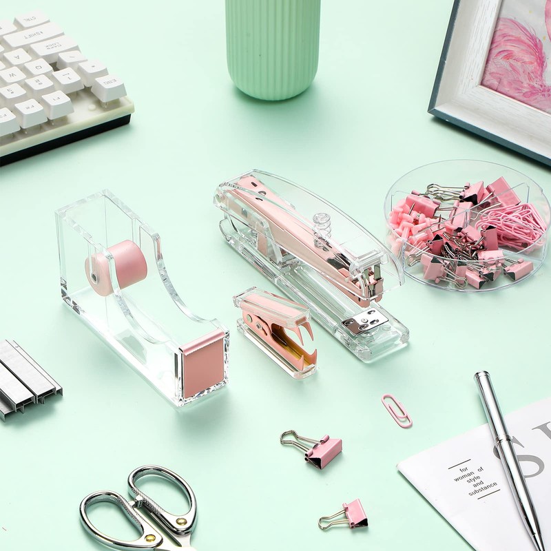 Office Supplies Set Desk Accessory Kit, Acrylic Stapler Set Staple