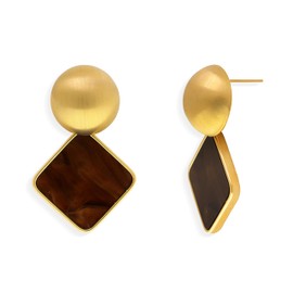 Frigotine Chunky Gold Tiger Eye Stone Dangle Drop Earrings for Women, Statement Vintage Brown Sphere Square Dangling Earing Prom Winter Fashion Jewelry Gift