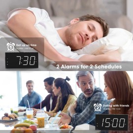 Eoxsmile Digital Alarm Clock, 7.5" LED Big Number Clock for Bedroom with 2 Alarms,USB