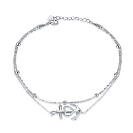 Rnivida 925 Sterling Silver Anchor Anklet for Women, Multilayer Charm Foot Chain Adjustable Ankle Bracelet Jewelry for Women (Silver Anchor)