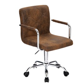 VECELO Rolling Work Desk Chair with Swivel Wheels and Armrests PU Leather Midback Adjustable Height for Home Office/Study, Brown, Set of 1