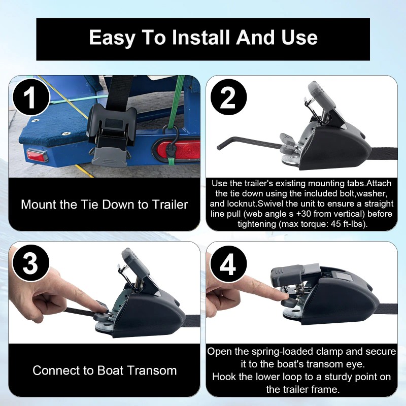 On Boat Transom Tie Down Straps to Trailer Heavy Duty