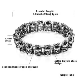 OIDEA Men's Bracelet Dragon Head Stainless Steel Dragon Bangle Open Curb Chain Heavy Bracelet Punk Rock Biker Link Chain Bicycle Chain Wrist Motorcycle Chain Gift for Men Boys, Stainless Steel,