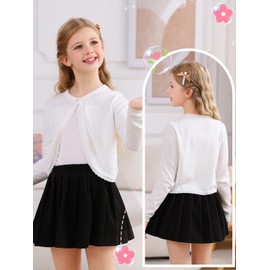 Soudittur Girls' Cardigan Top Bolero Jacket Long Sleeve Children's Cardigan Knitted Short for Communion Dress Christening Dress Party Dress White/Pink/Blue, White
