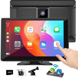 Carplay Screen for Car,10.1 inch Portable Wireless Car Stereo Touchscreen for Apple Carplay&Android Auto With 4K Dash Cam/HD Backup Camera/GPS Navigation/Mirror Link/siri/BT/AUX/Car Audio Receivers