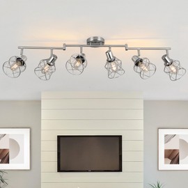 WILON Track Lighting Fixtures, 6-Light Brushed Nickel Flush Mount Track Light Ceiling, 6 Way Spot Light Kitchen Light Fixtures Directional Ceiling Spotlight for Kitchen Hallway Living Room