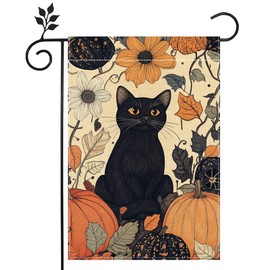 Fall Cat Pumpkin Garden Flag for Outside 12x18 Inch Double Sided Burlap Autumn Thanksgiving Leaves Flower Farmhouse Holiday Rustic Outdoor Yard Flag Home Decorations