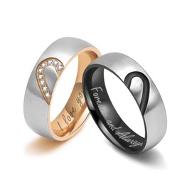 KunBead Jewelry Puzzle Heart Matching Couple Necklace I Love You Forever and Always Ring Necklaces for Him and Her sets for 2