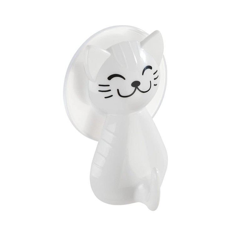 WENKO Suction Hook Cat White - Wall Hook, Coat Hook,
