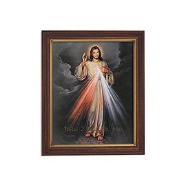 Gerffert Christian Wall Art in Mahogany Toned Wood Frame, 10 x 12.5-Inch, Hyla -The Divine Mercy