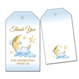 25 Moon and Stars Thank You Favor Tags for Birthday Party or Baby Shower Favors (Blue)