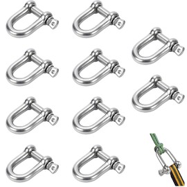 Shackle D Shape, Pack of 10 Stainless Steel 304 D Ring, Shackle Lock Straight, for Rigging, Wire Rope, Steel Rope, Cord Chains, Silver - M6 Large