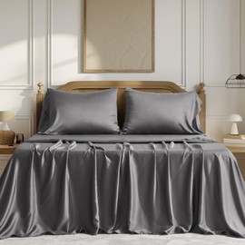 EVERGRACEHOME Tencel Sheet Set King Size 4 Pieces，Soft Cooling Bed Sheets for Hot Sleepers, Eucalyptus Lyocell Luxury Breathable Bedding Set, 1 Fitted Sheet, 1 Flat Sheet, 2 Shams, Charcoal Gray