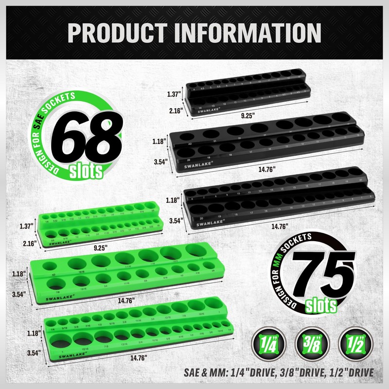 SWANLAKE Magnetic Socket Organizer Set, 1/4", 3/8", 1/2" Sockets Holds