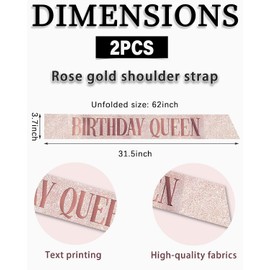 JEXOWIQ Party Belt, 2 Pieces Birthday Sash, Rose Gold Birthday Queen Sash, Fancy Dress Birthday Ties/Sashes for Adults, Birthday Sash Women's Birthday Accessories Birthday Queen Sash