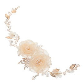 Healvian Handmade Wedding Hair Vine with Pearls and Floral Leaves Lightweight Bridal Headpiece for Brides Bridesmaids Flower Elegant Nature Inspired Wedding Hair Accessories