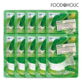 Food Aholic 3D Aloe Natural Essence Mask Pack (10 Sheets) / 3D 알로에 내추럴에센스 마스크팩(10매)