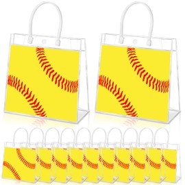 HYMENEX 24pcs Softball Gift Bags, Softball Goodie Bags with Handles Soft Ball Clear PVC Treat Bag Sport Theme Party Favor for Snack Birthday Game Day Sports Party Competition Team Gifts