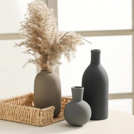 Ceramic Vase Set of 3, Rustic Farmhouse Vases Home Decor Pottery Pampas Vase Decoration Modern Neutral Flowers Vases for Room Decor, Living Room, Table, Kitchen, Bathroom, Bedroom - Multicolor
