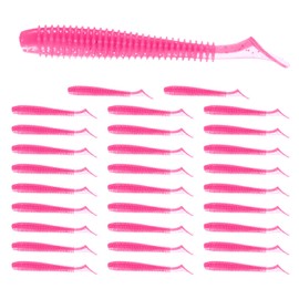 TIXIPEM 2.95" T-Tail Soft Fishing Lures [30-Pack] - Paddle Tail Swim Bait for Bass Trout in Saltwater & Freshwater - Rigged with 1/0 & 2/0 Hooks - Pink & Durable ABS Plastic